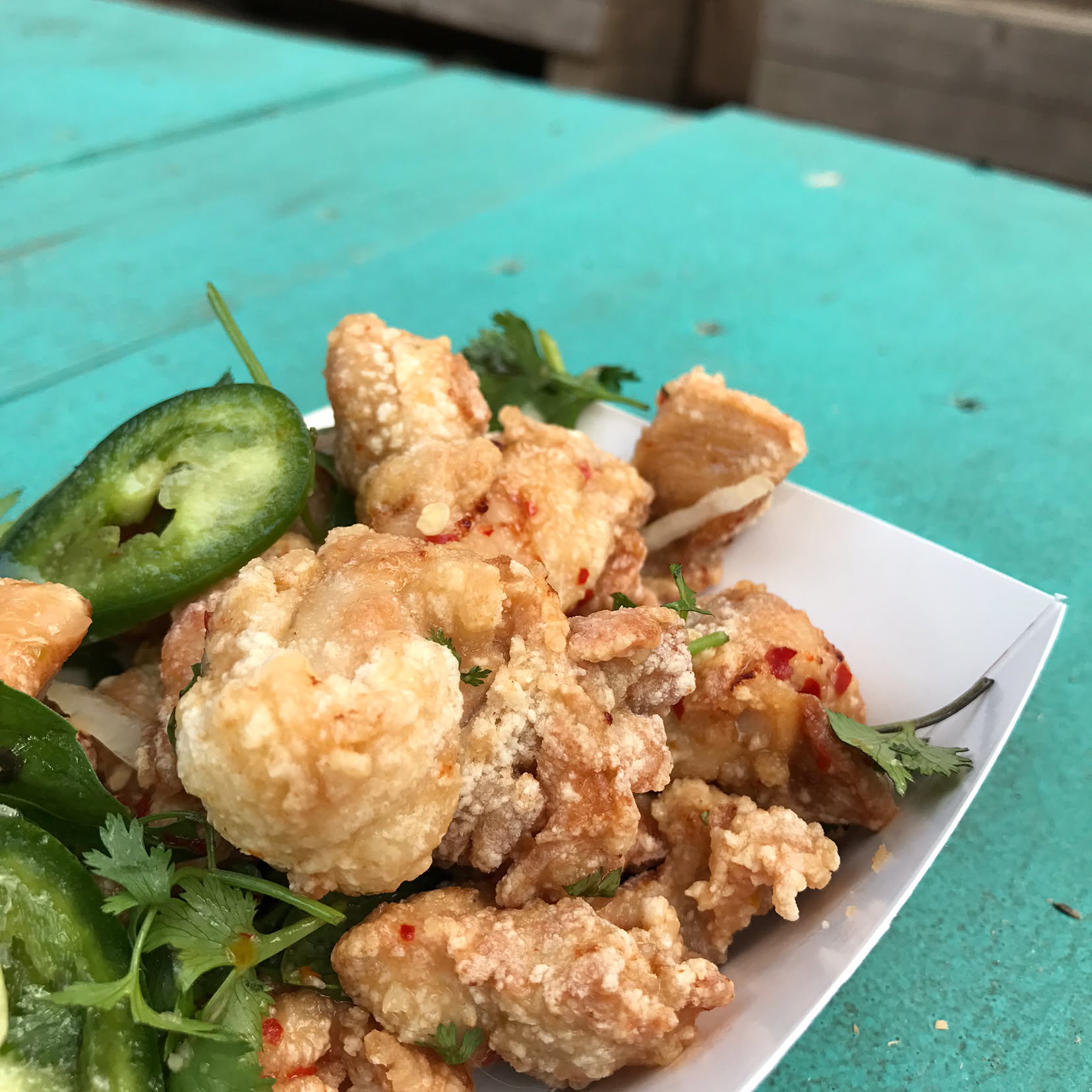 pork belly, chicken karage, and fried beets   was great as was the spicy chic...