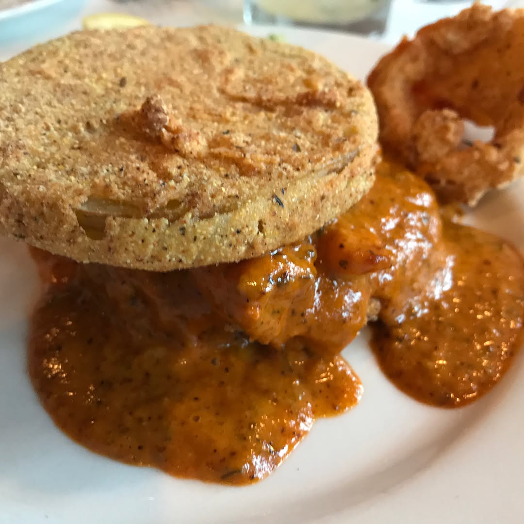 we had fried green tomatoes, fried frog legs, popcorn crab