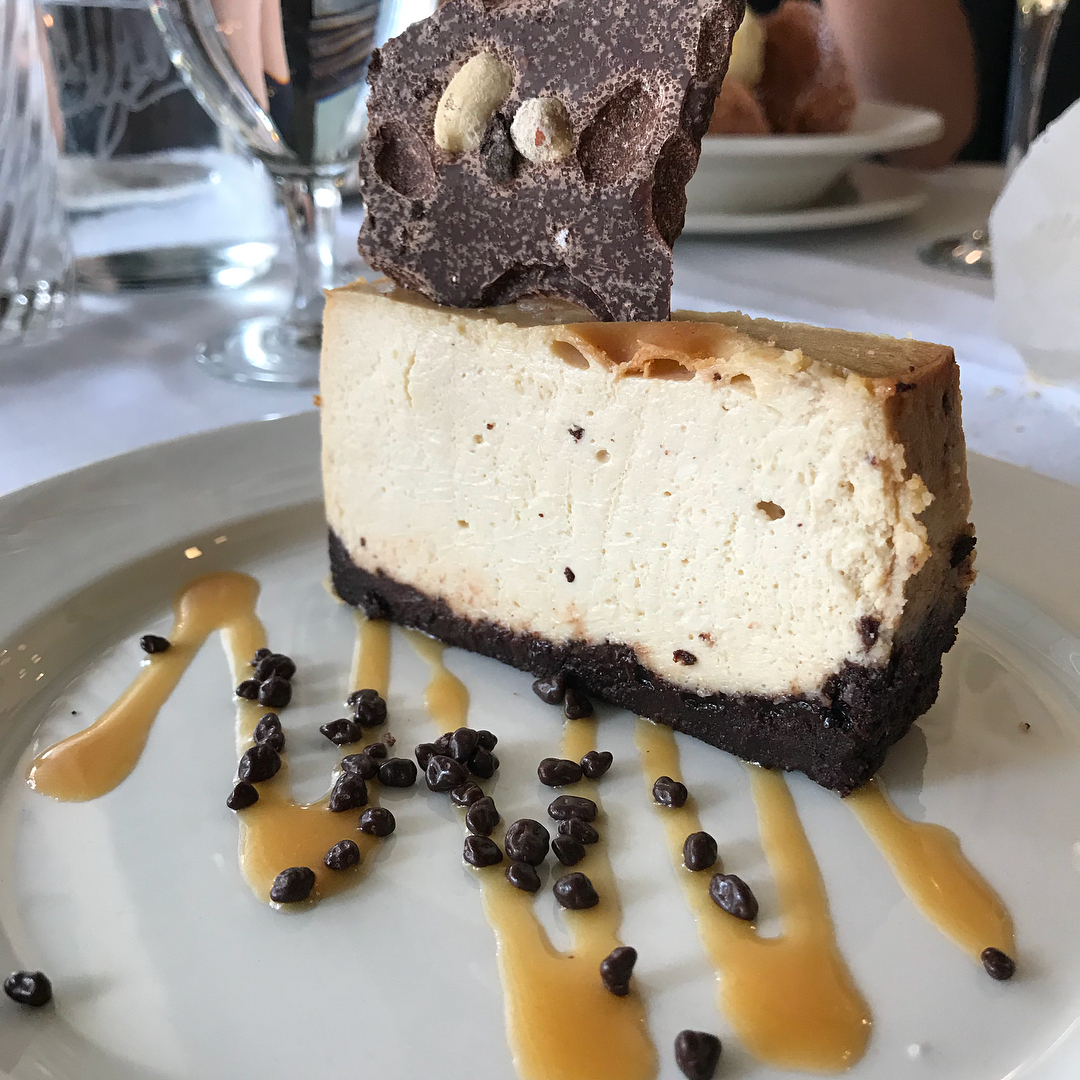 Dessert at  peanut butter cheesecake and vanilla ice cream