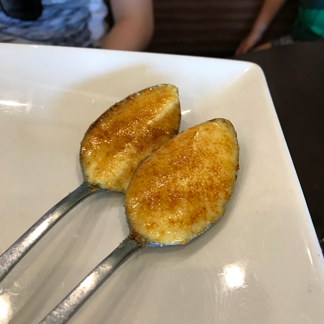 Brisket Pho, Spring Roll, and creme brule