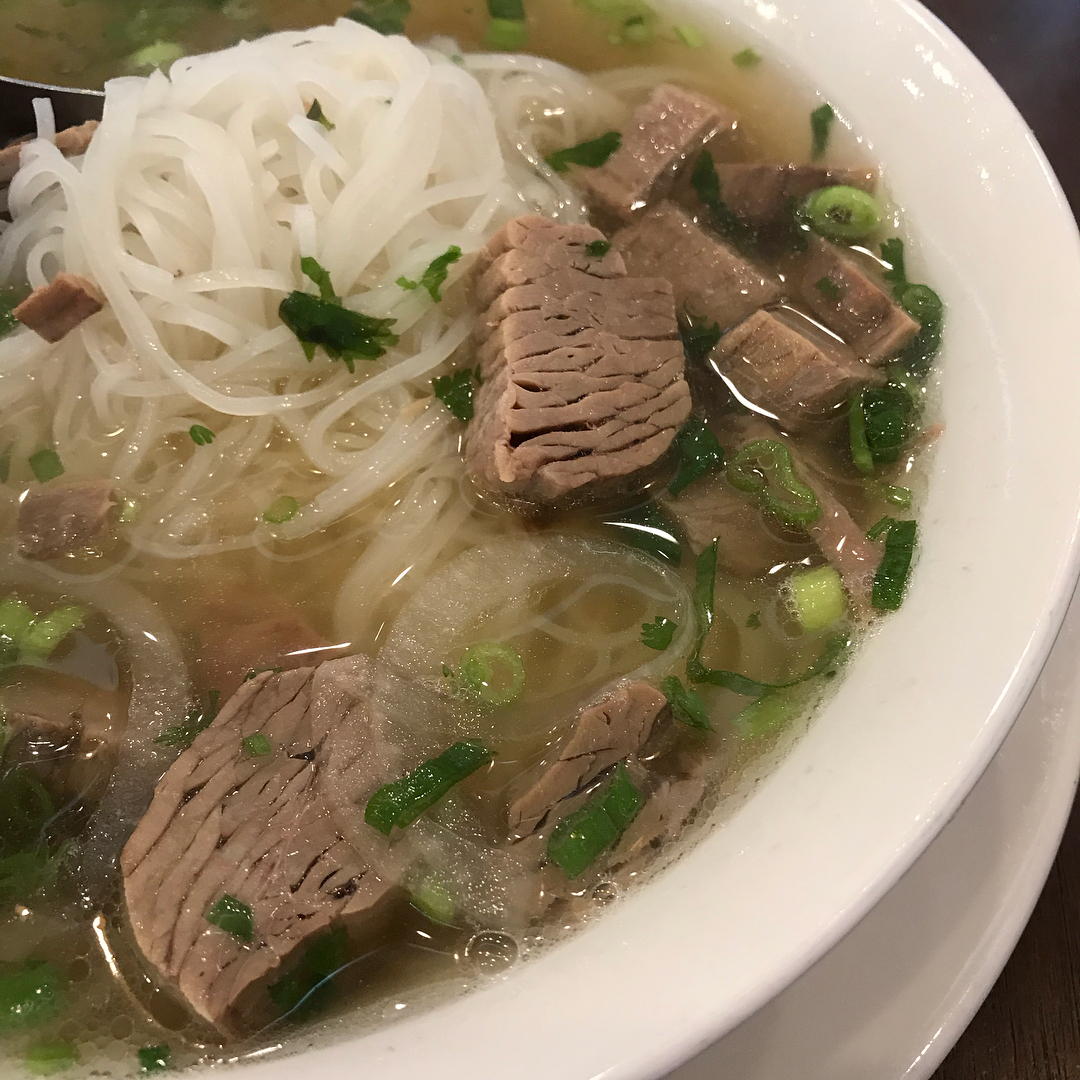 Brisket Pho, Spring Roll, and creme brule
