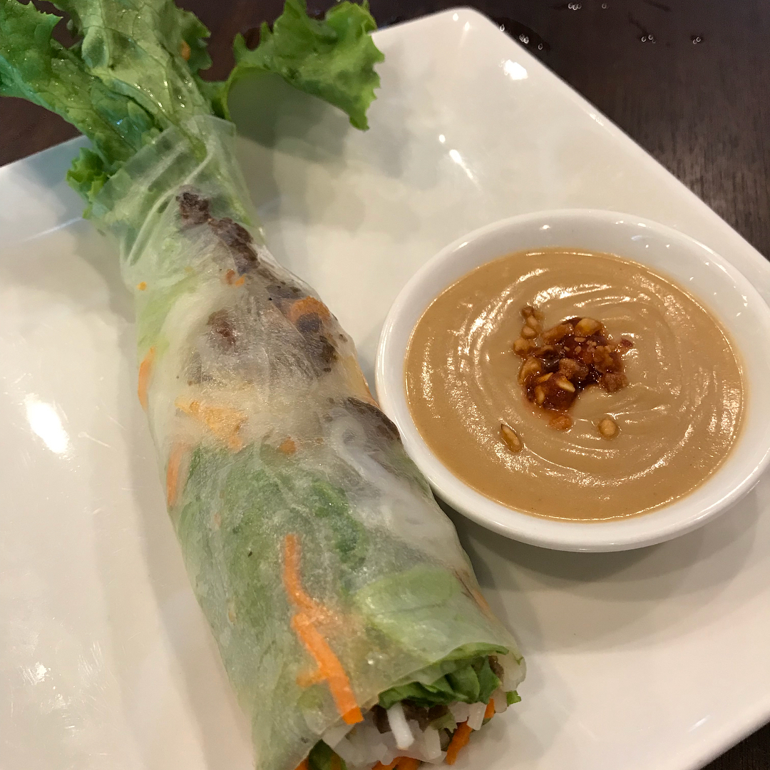 Brisket Pho, Spring Roll, and creme brule