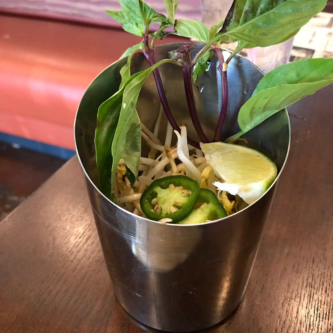 Brisket Pho, Spring Roll, and creme brule