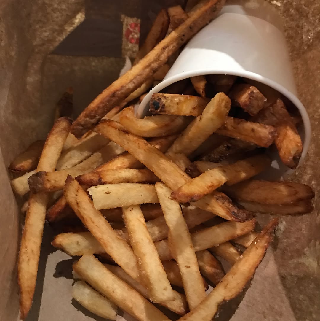 Cheeseburger and fries from  pretty good burger
