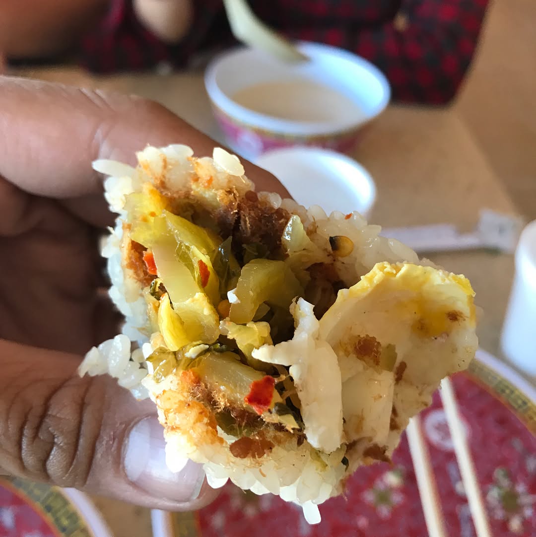 Taiwanese breakfast with Rice Burritos 飯糰, egg crepe roll 蛋餅, fried radish ca...