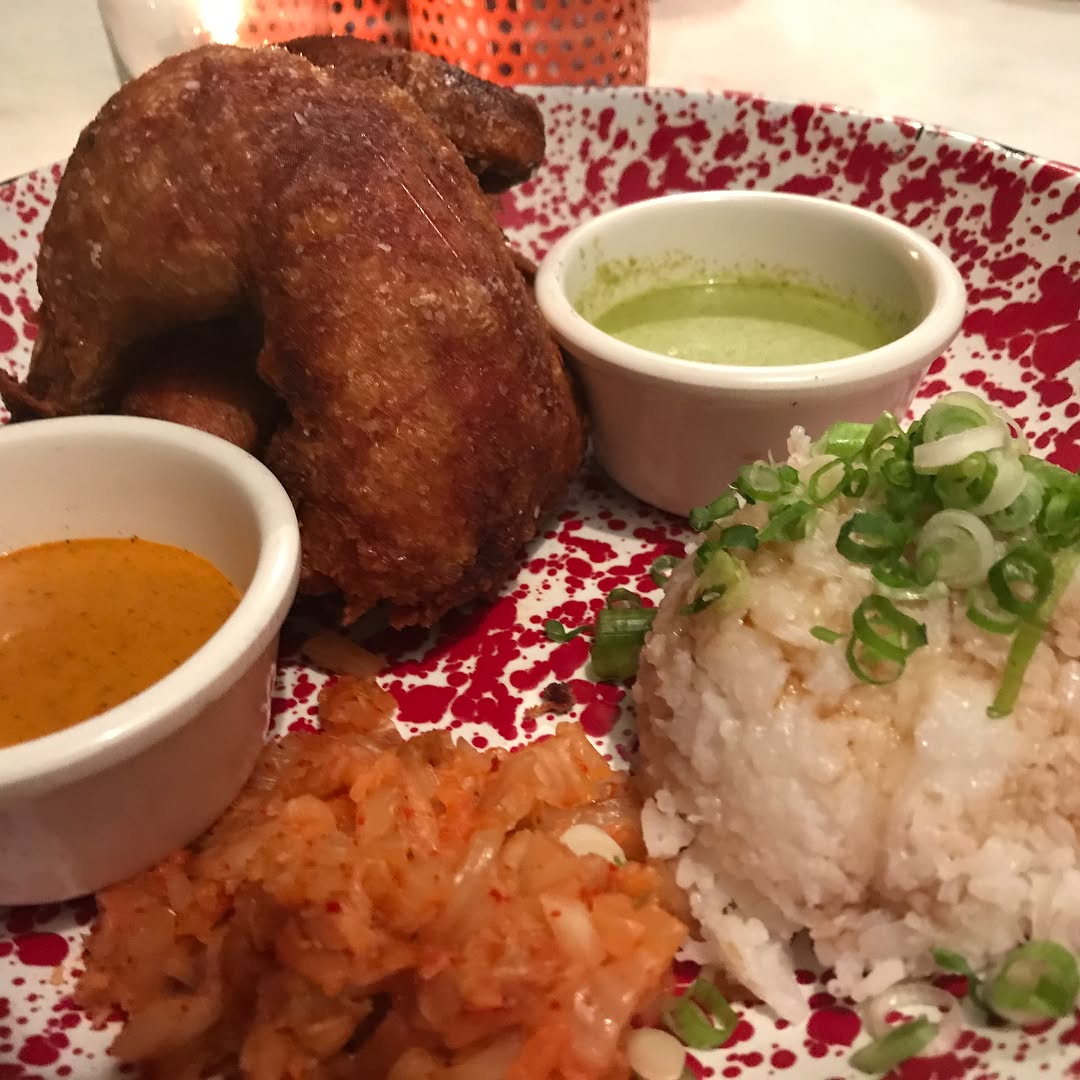 Beer can chicken, OG Ribs, kale salad, and popcorn