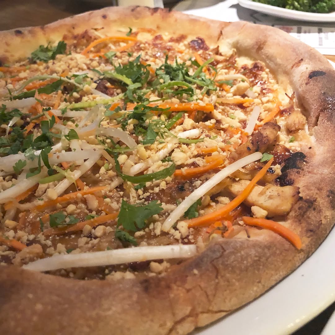 Pizza and pasta at   Thai chicken pizza, an old favorite