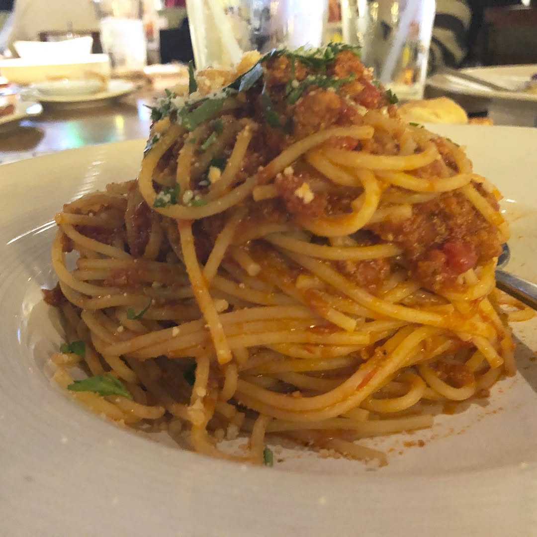 Pizza and pasta at   Thai chicken pizza, an old favorite