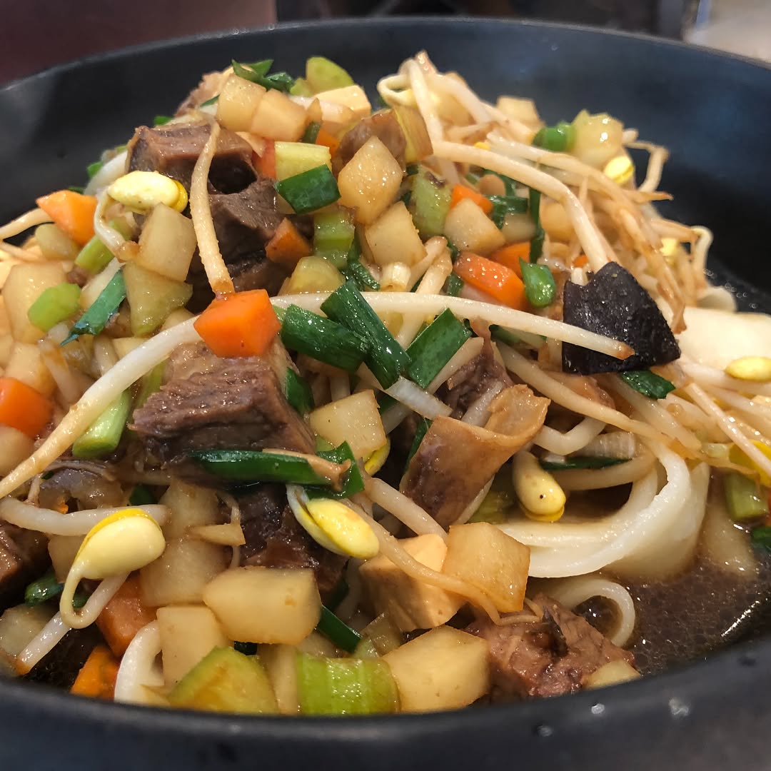 Shaanxi Lunch in Rou Jia Mo 肉夾饃 diced lamb pita and Liang Pi 涼皮 spicy cold n...