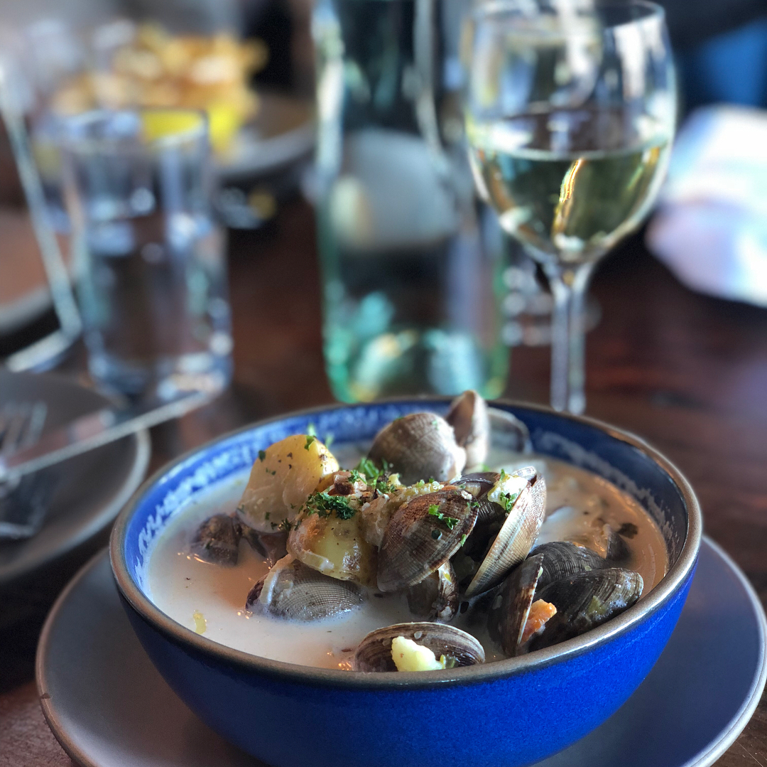 Oysters, clam chowder, and seafood soup