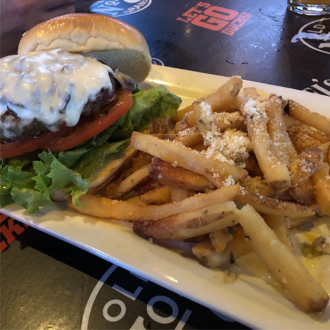 Jalapeño Pepper Burger, Swiss Mushroom Burger, and the spicy pickle fries