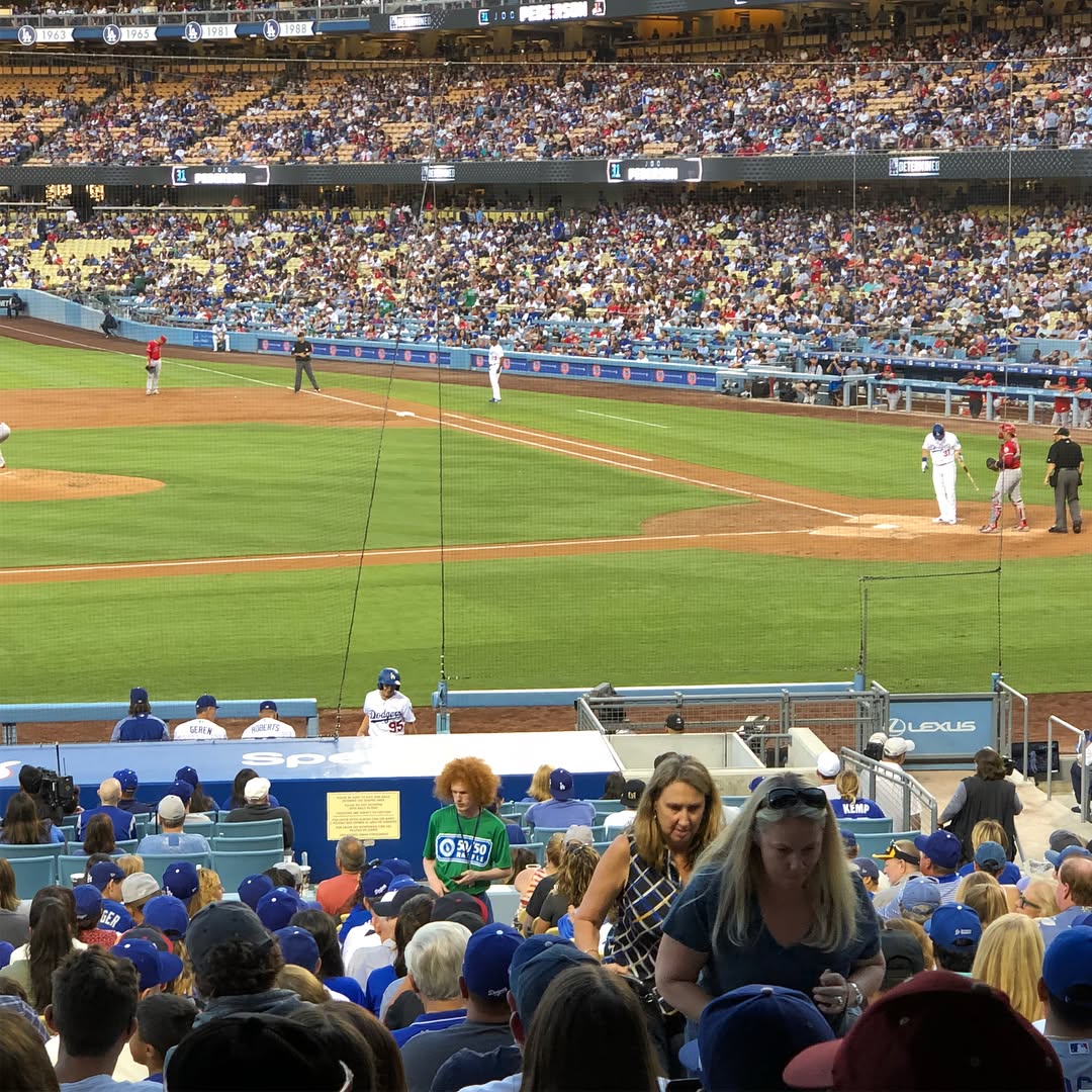 Enjoying a dodger win on a nice summer night