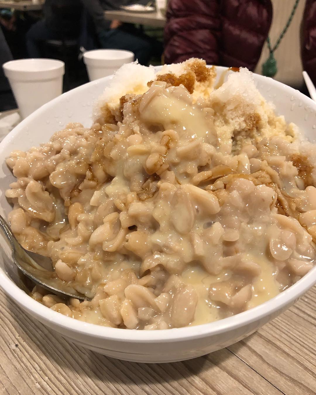 Taiwanese shaved ice - with condensed milk and soft boiled peanuts