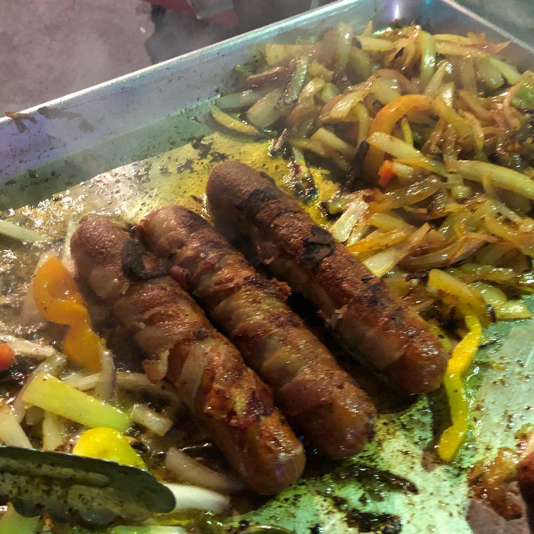 Bacon wrapped hotdogs outside of Staples Center, DTLA