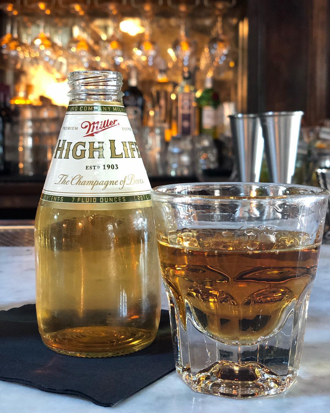 My drink, the Boiler Maker, at the Hudson during Happy Hour