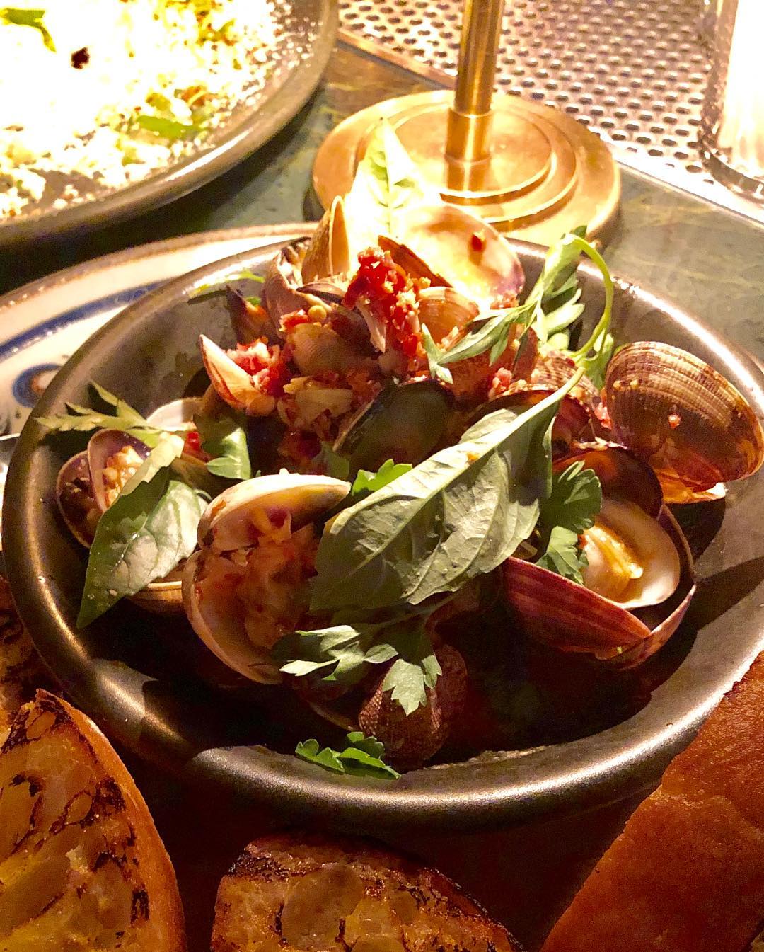 Eating at the bar at Dama in DTLA, fashion district