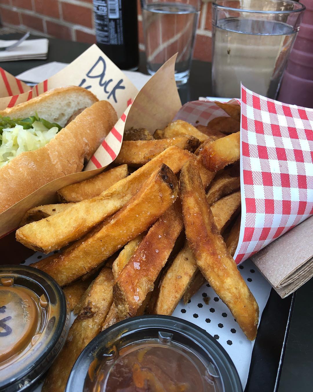 Sausage and fries for lunch at Wurstküche in the Arts District in DTLA