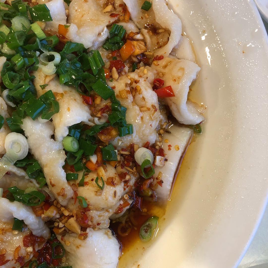 Hunan Cuisine at Hunan Chili King - spicy fish fillet, egg plant and green be...