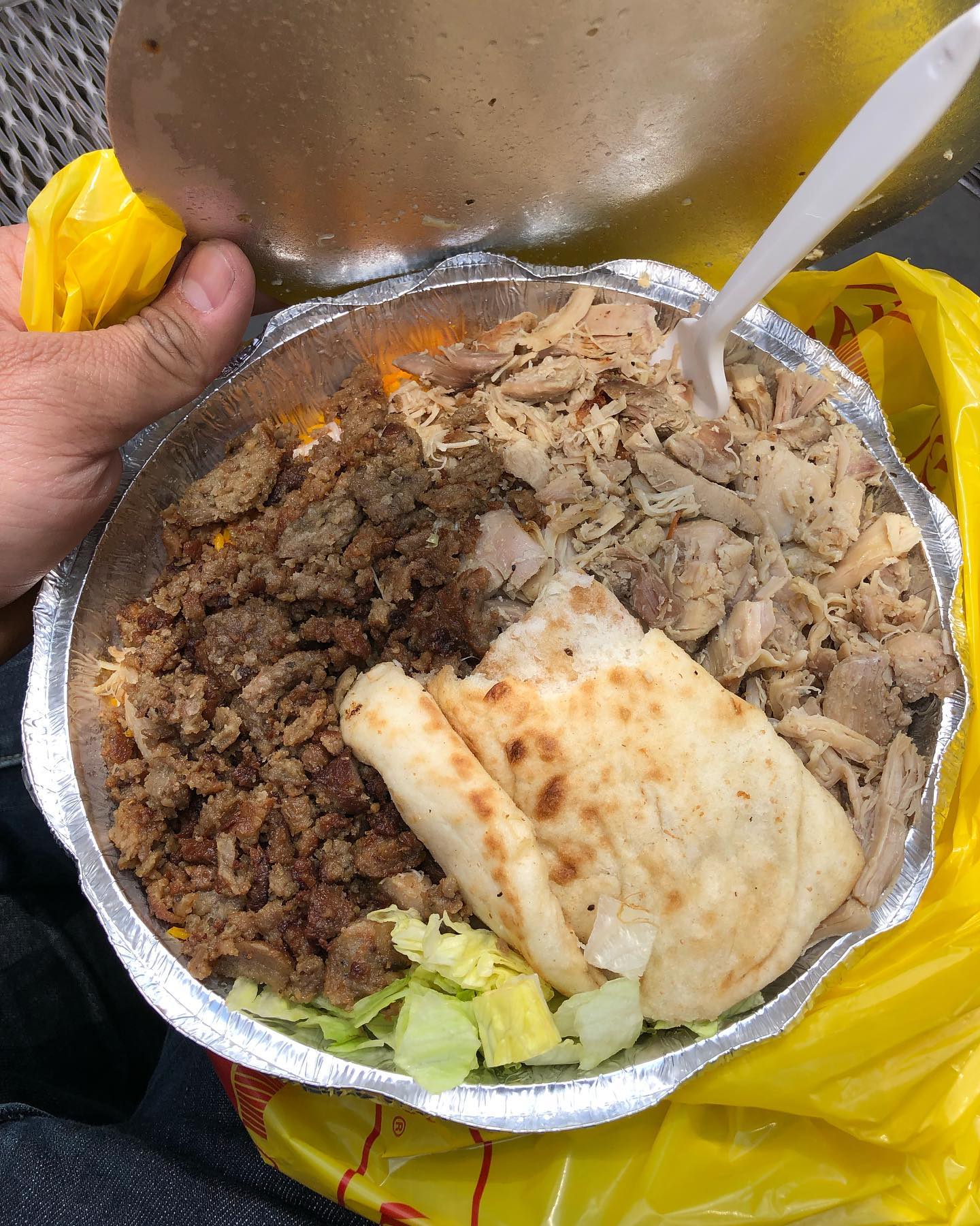Combo Platter of chicken and beef at the Halal Guys before the sauce