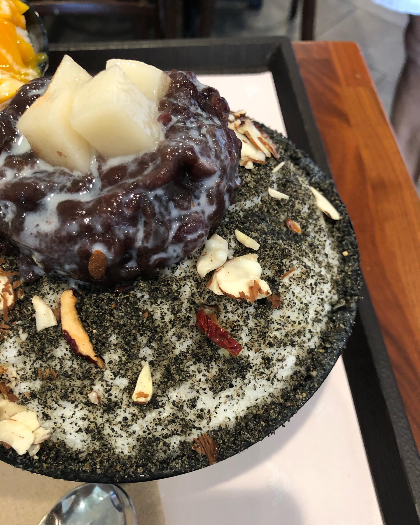 Black Sesame Korean shaved ice and Mango shaved ice