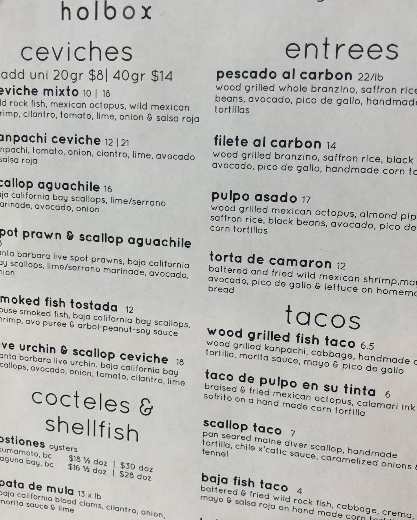 Kanpachi ceviche, fish taco, and octopus taco at Holbox at the Mercado, near USC