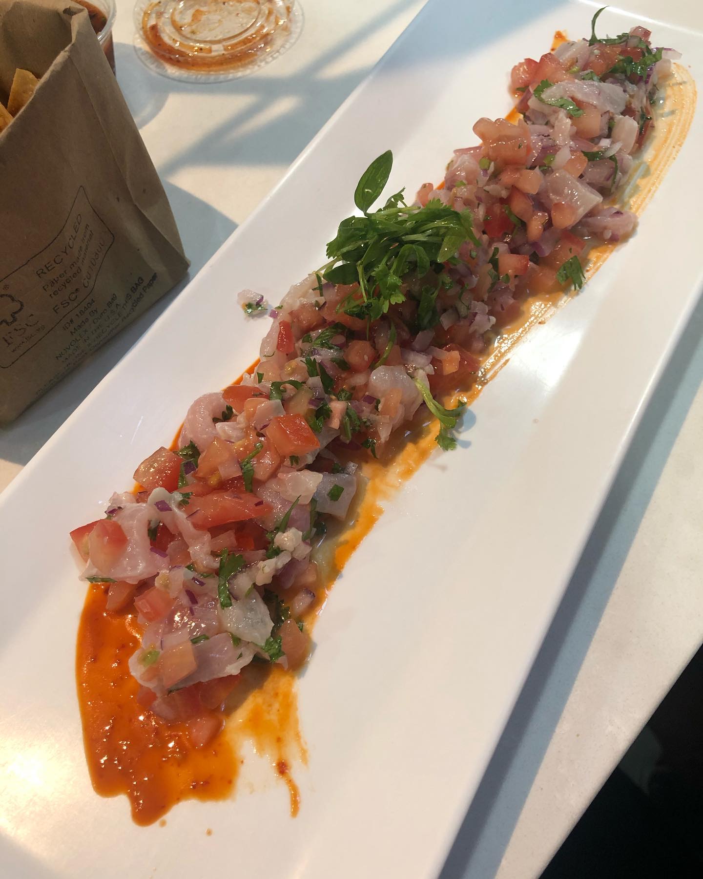 Kanpachi ceviche, fish taco, and octopus taco at Holbox at the Mercado, near USC