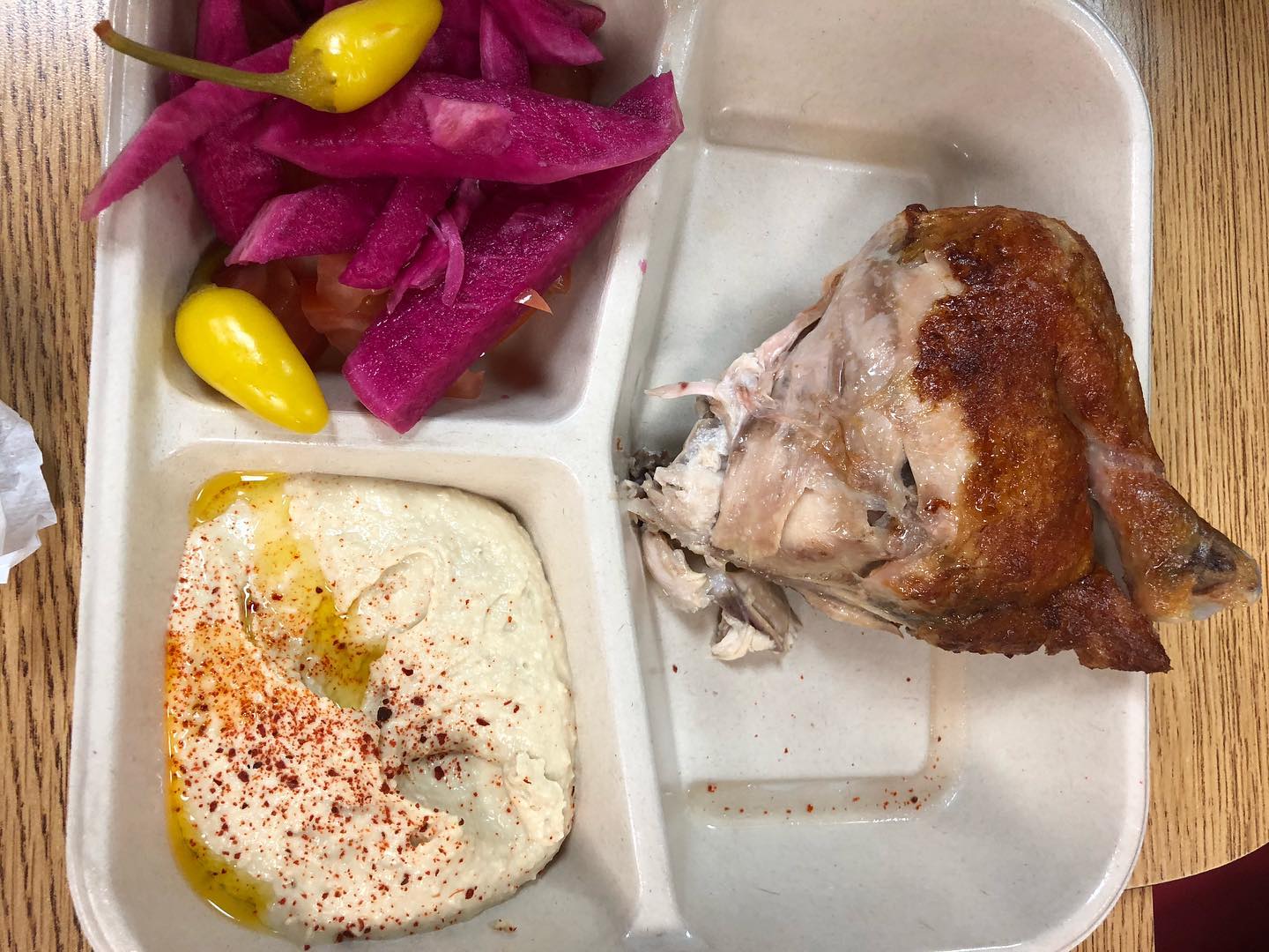 Rotisserie chicken and Tri-tip shawarma plate from Zankou Chicken