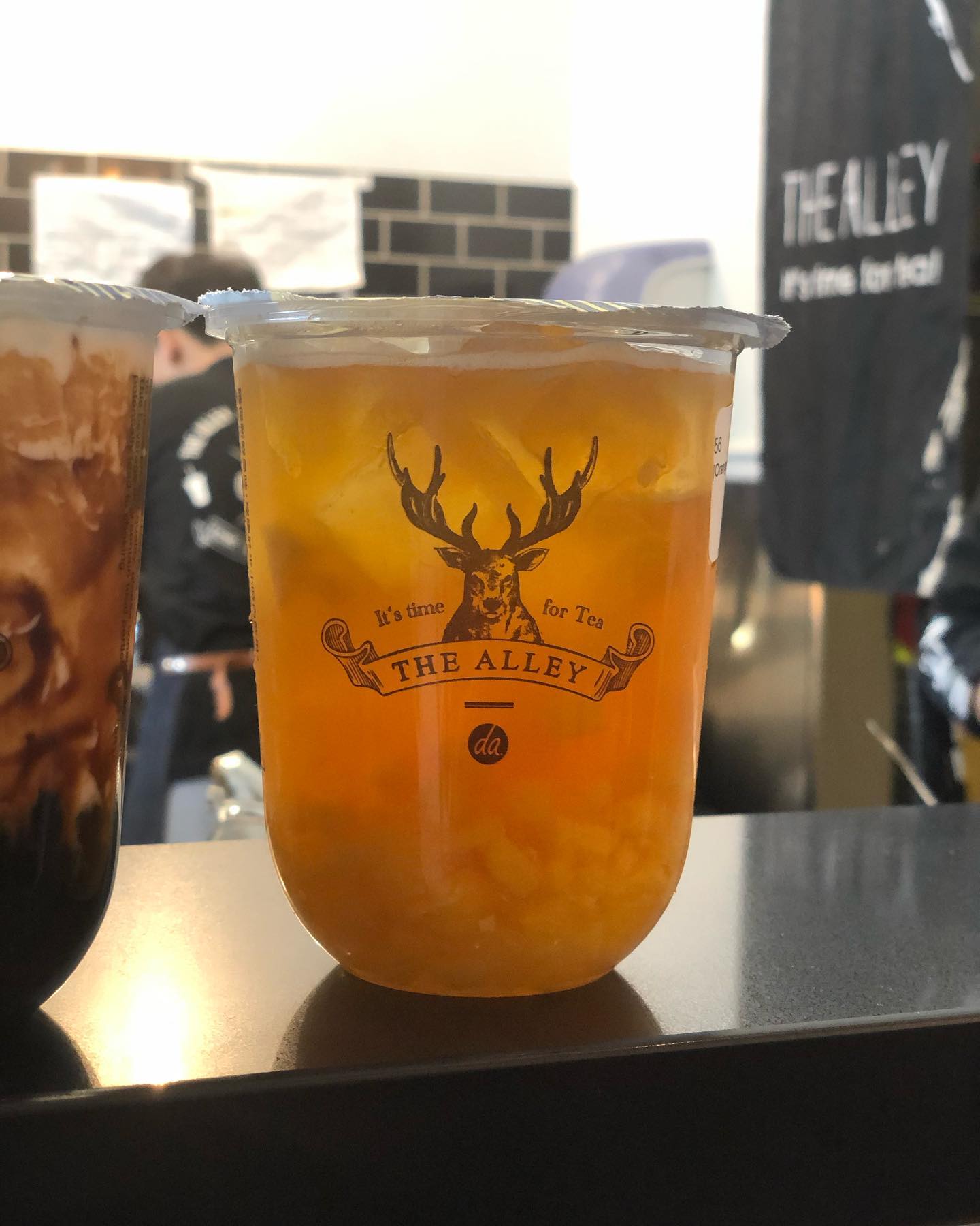 Brown sugar deeriocra (fresh milk/fresh soy) and orange lulu earl grey with o...