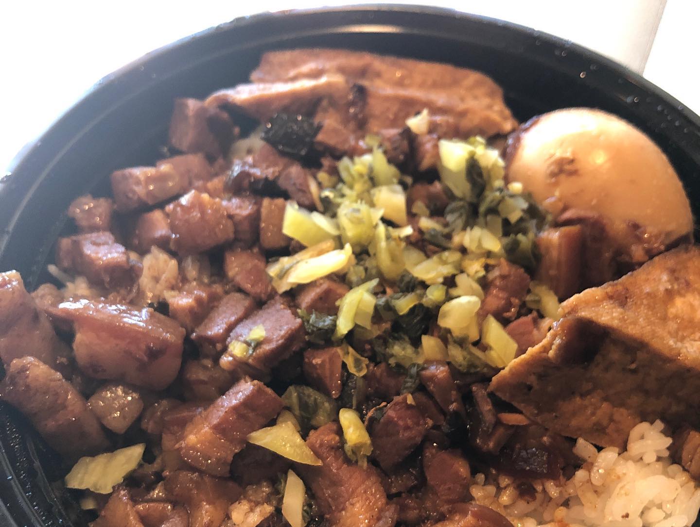 Braised pork over rice and fried chicken leg over rice