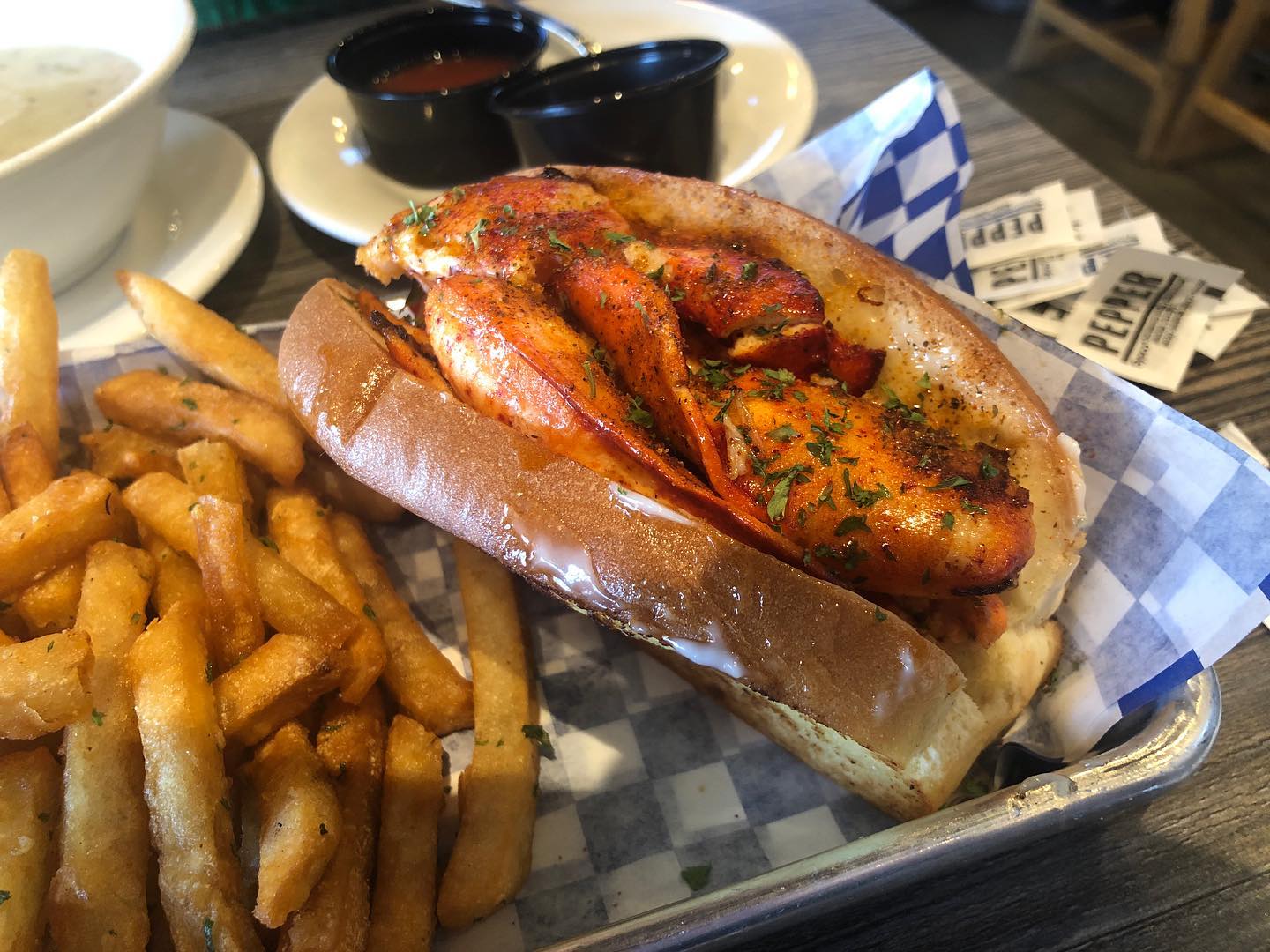 Pan Roast, clam chowder, lobster roll, and chowder tots