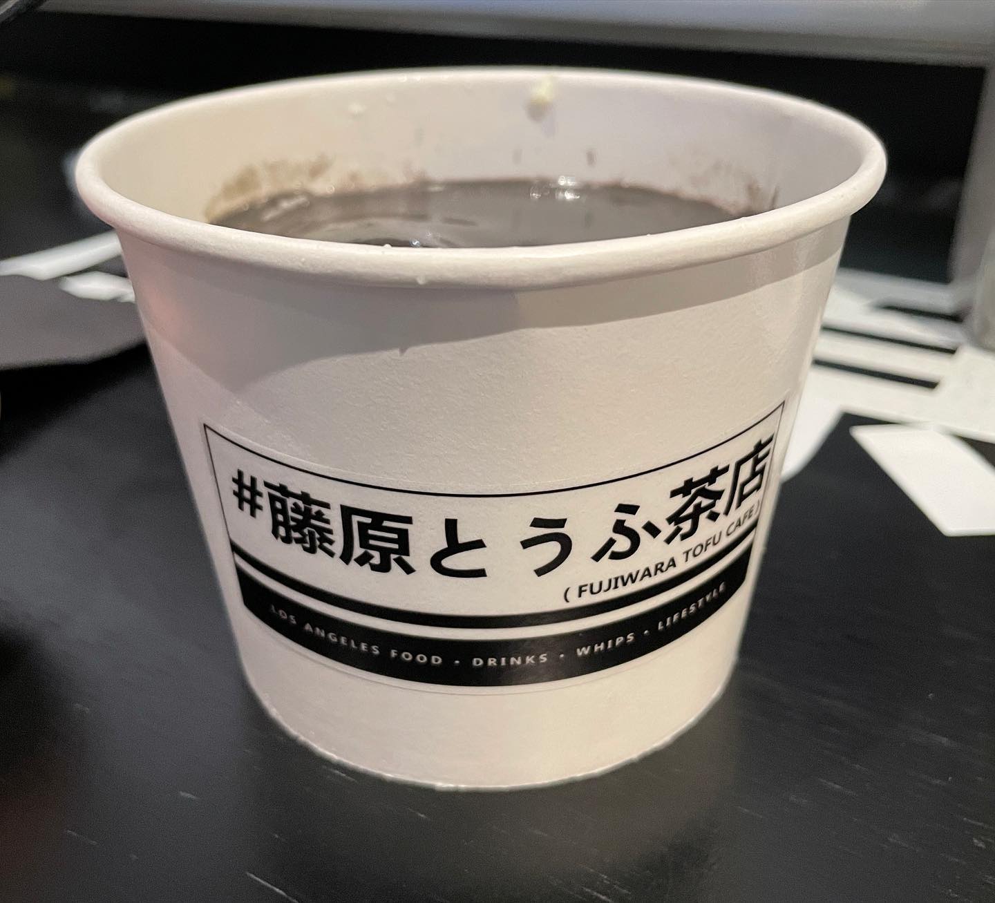 Panda tofu drink - black sesame tofu milk and sweet tofu with black sesame de...