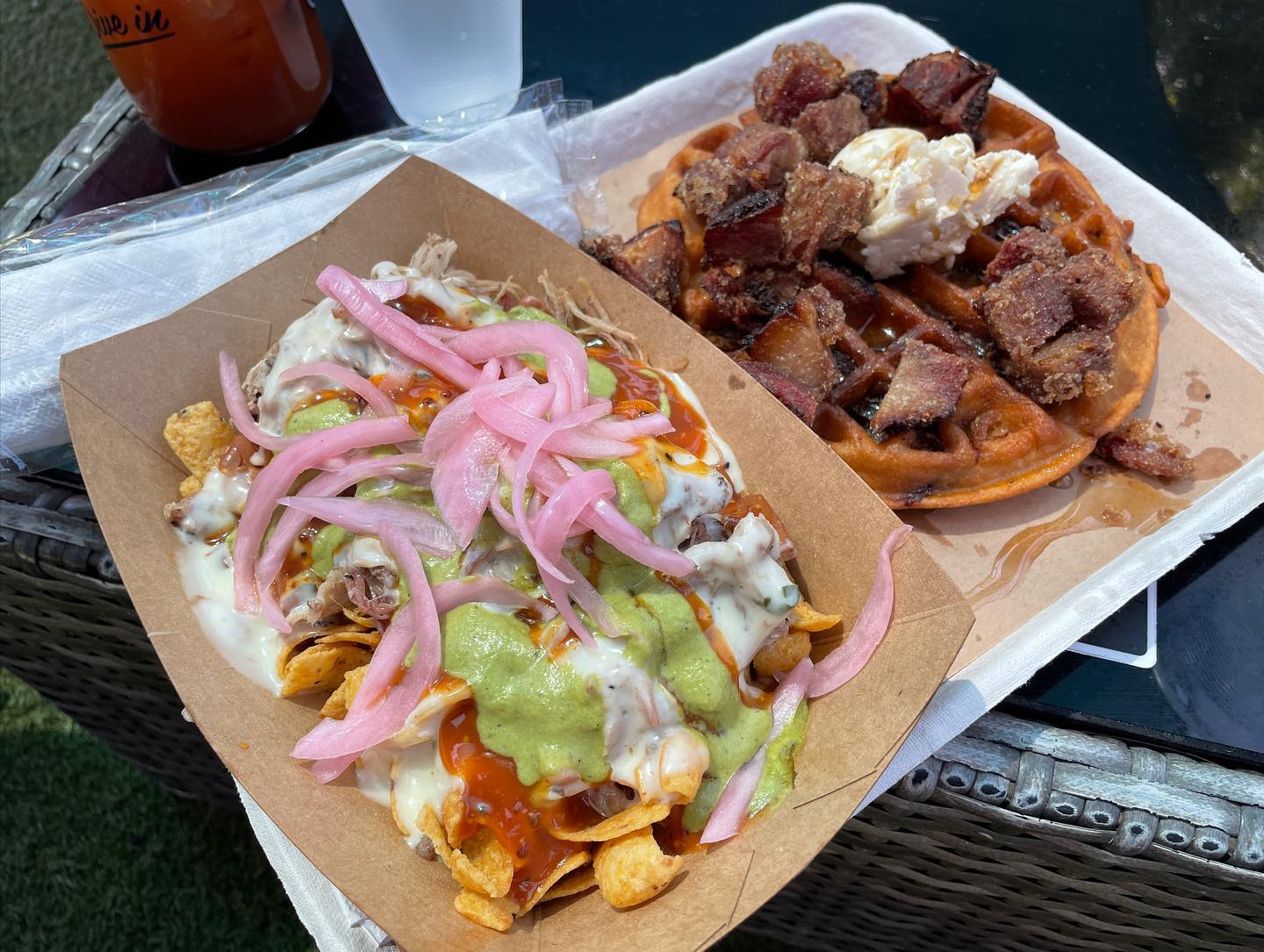 Smoked pork belly and waffles