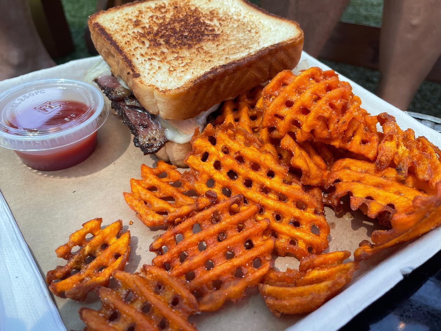 Smoked pork belly and waffles