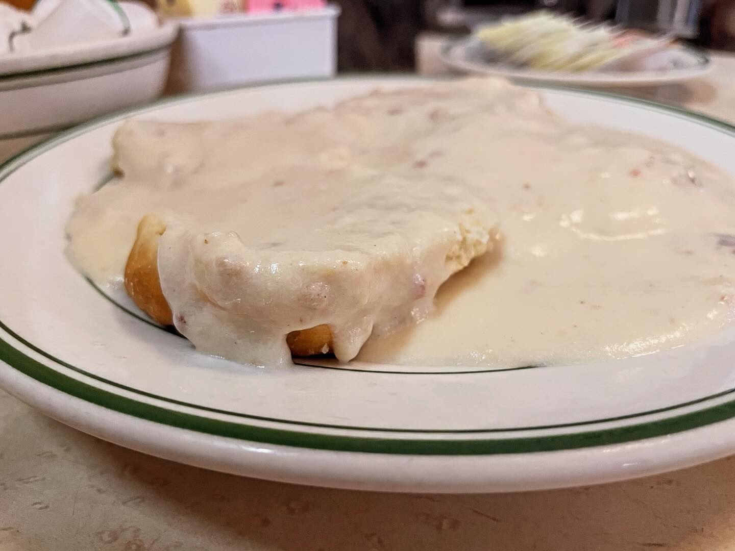 Classic American Diner Breakfast at   biscuits and gravy, sausage, eggs, and ...