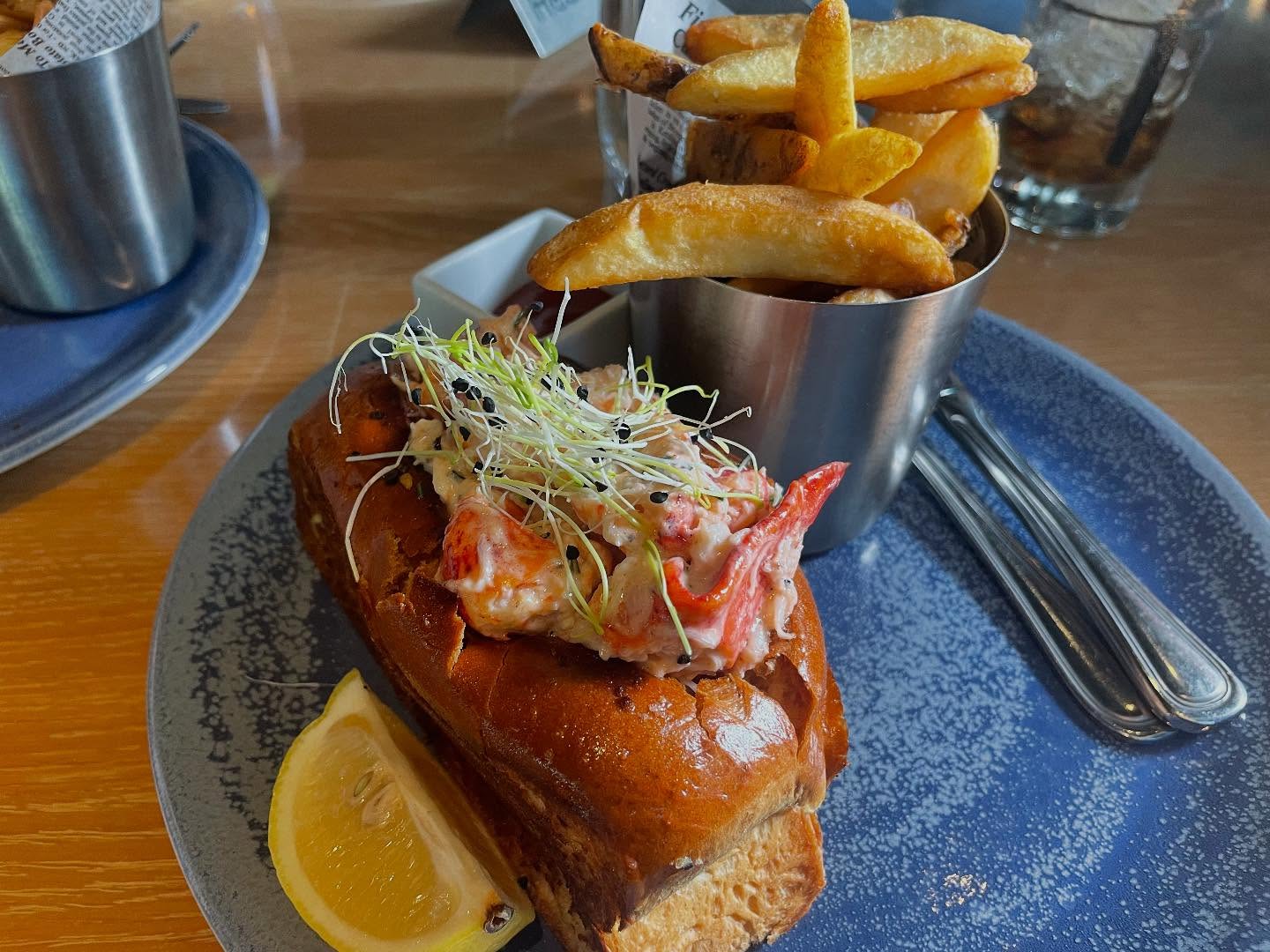 Lobster roll and halibut sandwich at Sally’s in San Diego